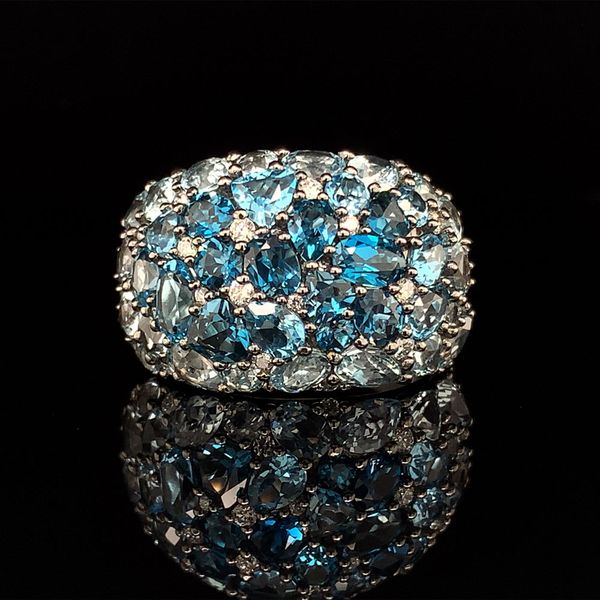 Wide Cluster Style Blue Topaz And Diamond Ring Geralds Jewelry Oak Harbor, WA
