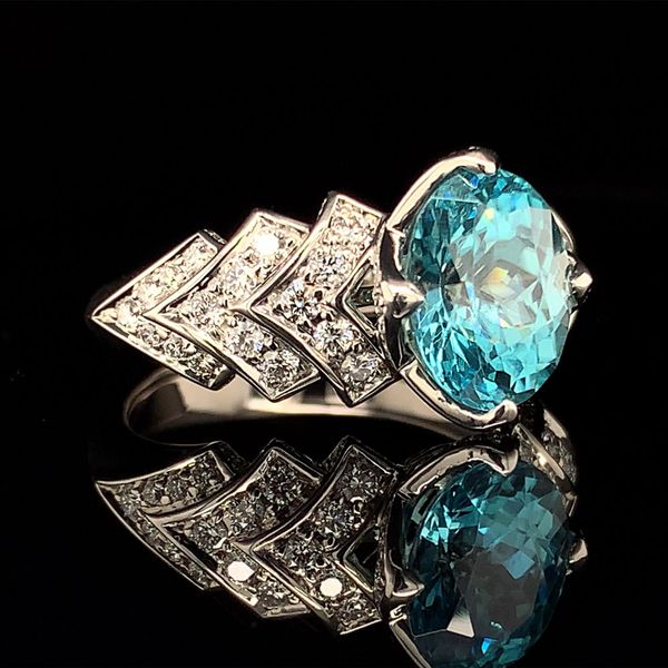 Blue Zircon And Diamond Fashion Ring Image 2 Geralds Jewelry Oak Harbor, WA