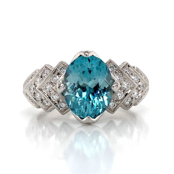 Blue Zircon And Diamond Fashion Ring Image 4 Geralds Jewelry Oak Harbor, WA