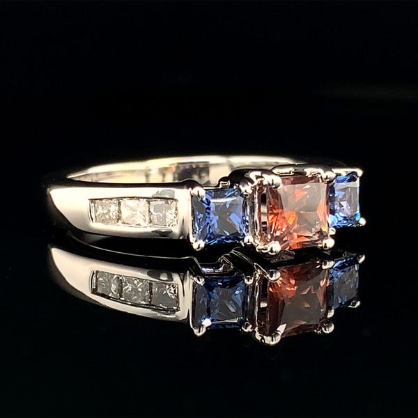 Orange Montana and Yogo Sapphire 3 Stone Ring Image 2 Geralds Jewelry Oak Harbor, WA