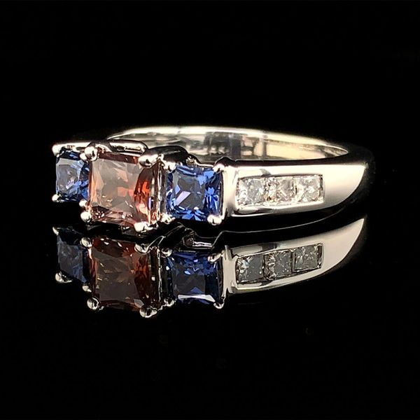 Orange Montana and Yogo Sapphire 3 Stone Ring Image 3 Geralds Jewelry Oak Harbor, WA