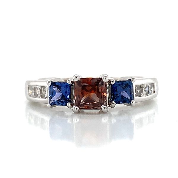 Orange Montana and Yogo Sapphire 3 Stone Ring Image 4 Geralds Jewelry Oak Harbor, WA