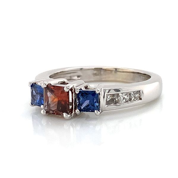 Orange Montana and Yogo Sapphire 3 Stone Ring Image 5 Geralds Jewelry Oak Harbor, WA