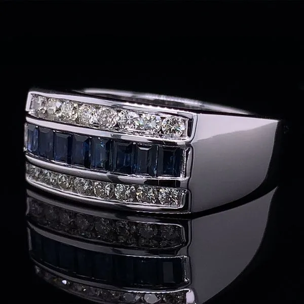Mens Natural Sapphire And Diamond Channel Set Ring Image 2 Geralds Jewelry Oak Harbor, WA