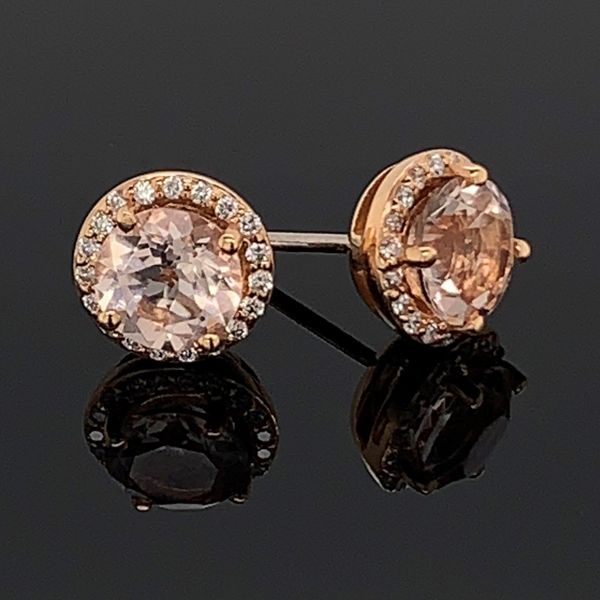 Morganite and Diamond Halo Earrings Geralds Jewelry Oak Harbor, WA