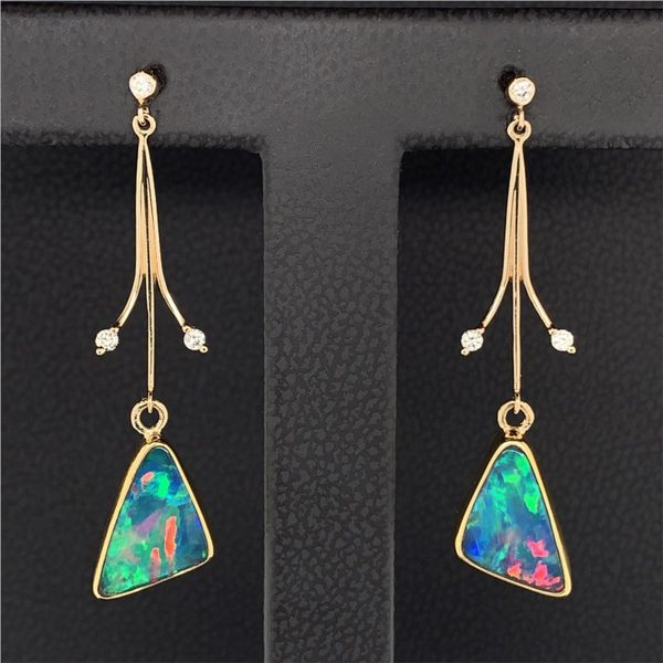 Ethiopian Opal and Diamond Dangle Earrings Geralds Jewelry Oak Harbor, WA