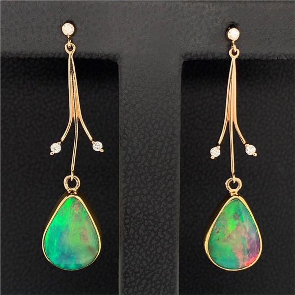 Ethiopian Opal and Diamond Dangle Earrings Geralds Jewelry Oak Harbor, WA