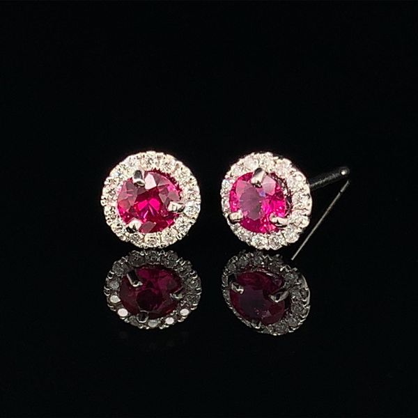 Ruby and Diamond Halo Earrings Geralds Jewelry Oak Harbor, WA