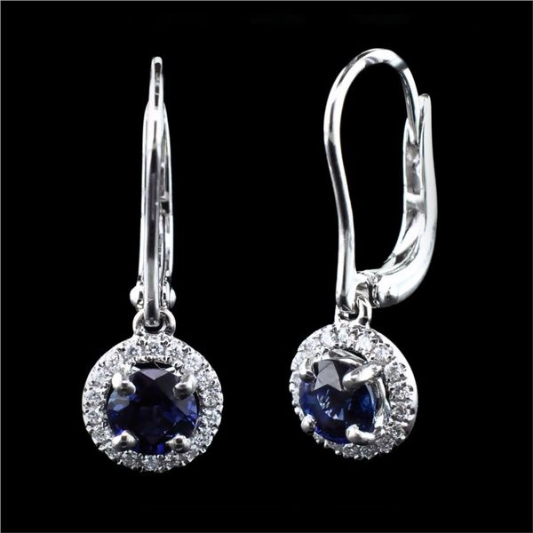 18K White Gold Blue Sapphire And Diamond Dangle Earrings Geralds Jewelry Oak Harbor, WA