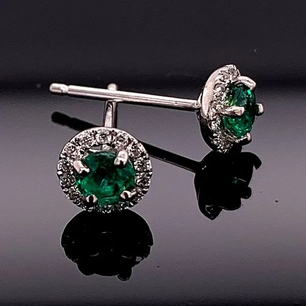 18K White Gold Emerald and Diamond Earrings Geralds Jewelry Oak Harbor, WA