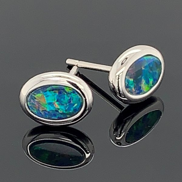 Oval Inlay Australian Opal Doublet Earrings Geralds Jewelry Oak Harbor, WA