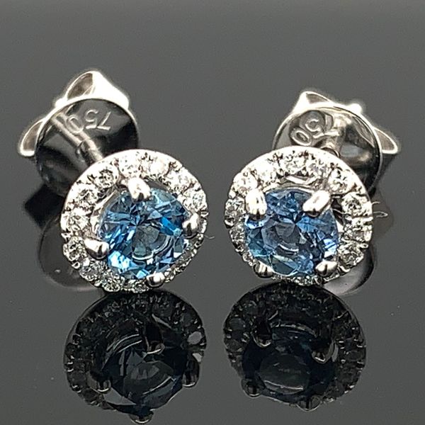 18K White Gold Aquamarine and Diamond Earrings Geralds Jewelry Oak Harbor, WA
