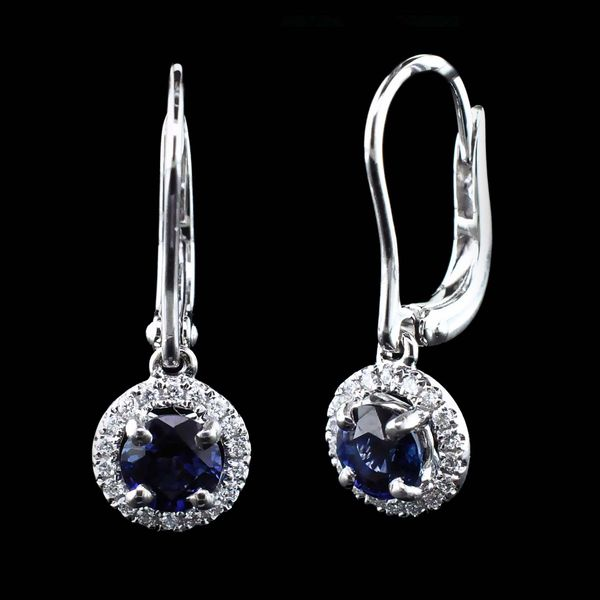 18K White Gold Blue Sapphire And Diamond Dangle Earrings Geralds Jewelry Oak Harbor, WA