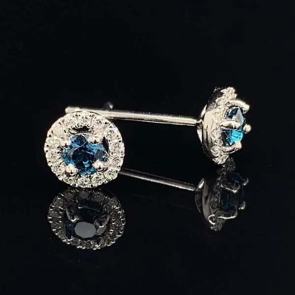 Indicolite Tourmaline and Diamond Halo Style Earrings Geralds Jewelry Oak Harbor, WA