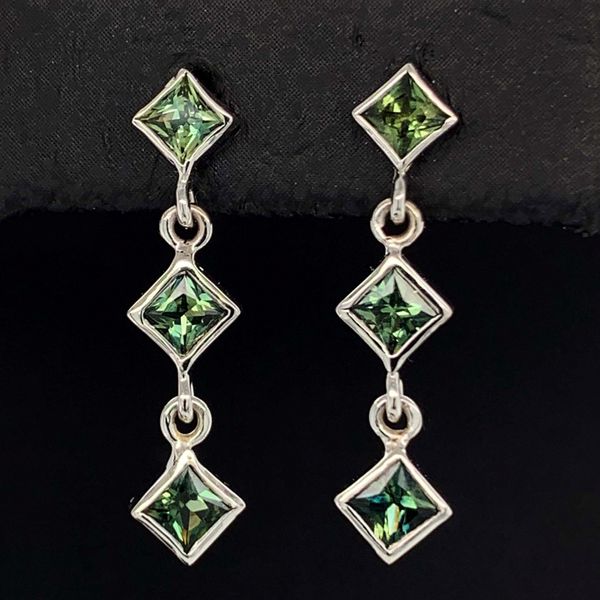 1.01ctw Princess Cut Green Sri Lankan Sapphire Earrings Geralds Jewelry Oak Harbor, WA