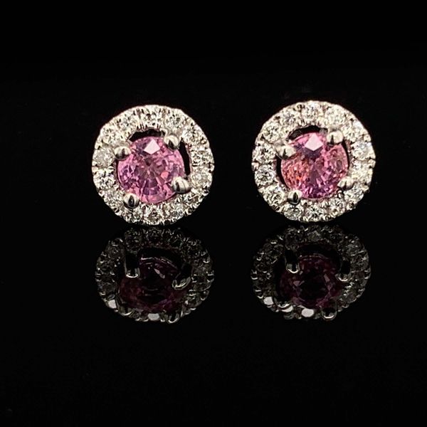 18K White Gold Diamond And Pink Tourmaline Halo Earrings Image 2 Geralds Jewelry Oak Harbor, WA