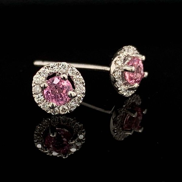 18K White Gold Diamond And Pink Tourmaline Halo Earrings Geralds Jewelry Oak Harbor, WA