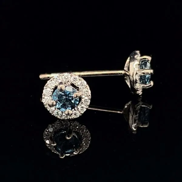 18K White Gold London Blue Topaz And Diamond Halo Earrings Image 2 Geralds Jewelry Oak Harbor, WA
