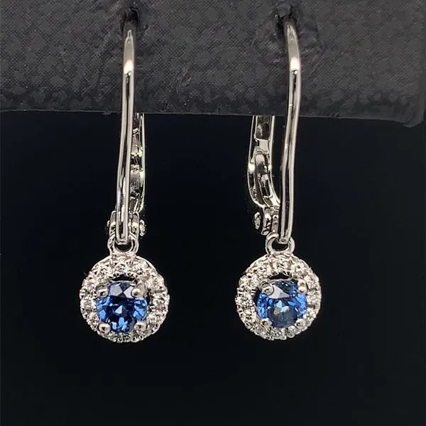 Sapphire And Diamond Halo Style Dangle Earrings Geralds Jewelry Oak Harbor, WA