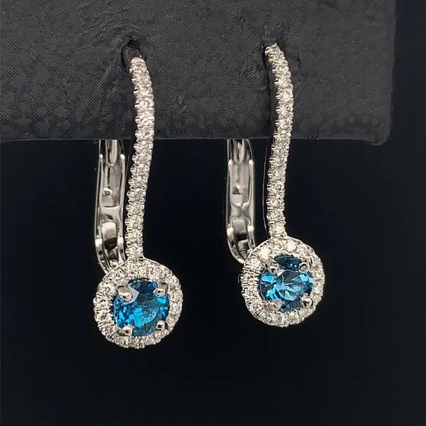 London Blue Topaz And Diamond Halo Style Dangle Earrings Image 2 Geralds Jewelry Oak Harbor, WA