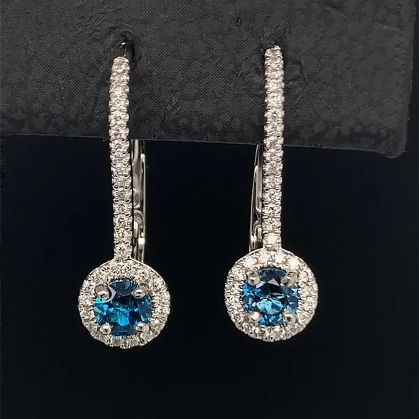 London Blue Topaz And Diamond Halo Style Dangle Earrings Geralds Jewelry Oak Harbor, WA
