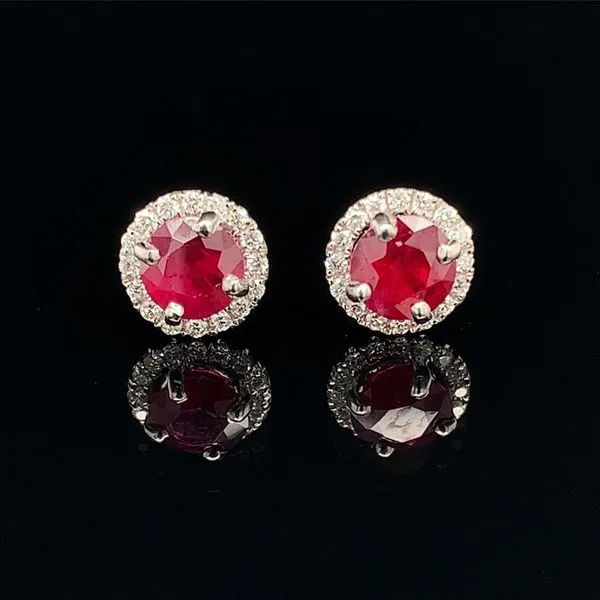 Ruby And Diamond Halo Style Stud Earrings Geralds Jewelry Oak Harbor, WA