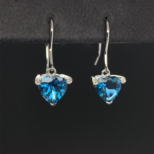 Heart Shape London Blue Topaz Diamond Drop Earrings Image 2 Geralds Jewelry Oak Harbor, WA