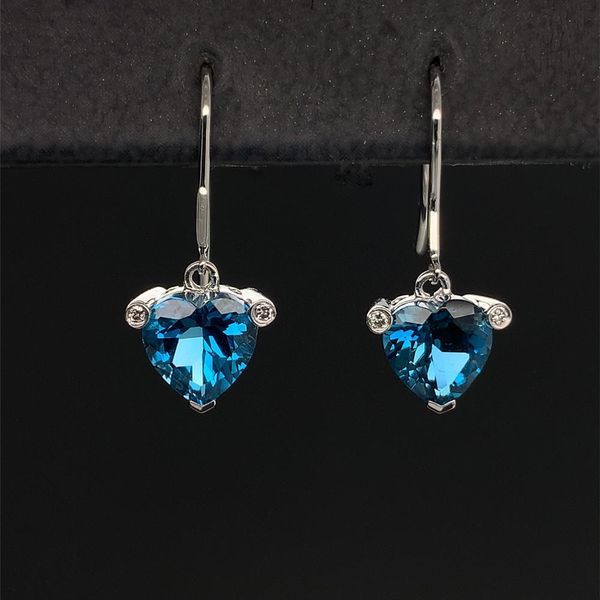 Heart Shape London Blue Topaz Diamond Drop Earrings Geralds Jewelry Oak Harbor, WA