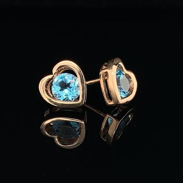 Blue Topaz and Heart Shape Rose Gold Earrings Image 2 Geralds Jewelry Oak Harbor, WA