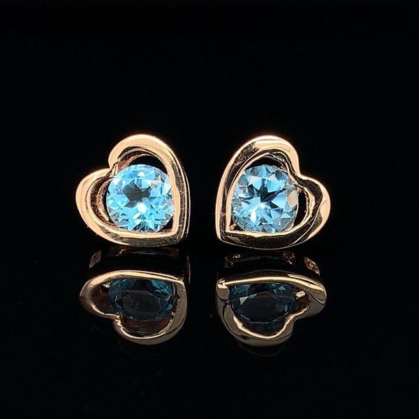 Blue Topaz and Heart Shape Rose Gold Earrings Geralds Jewelry Oak Harbor, WA