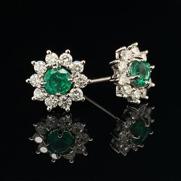 Emerald And Diamond Halo Earrings Image 2 Geralds Jewelry Oak Harbor, WA
