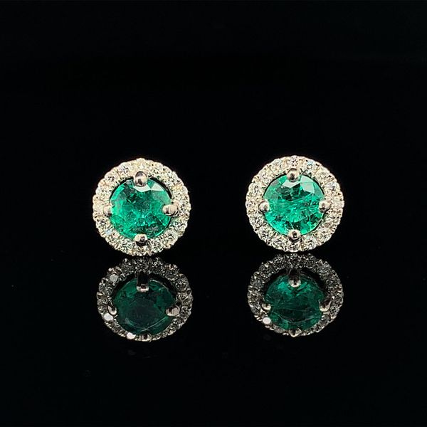 Emerald and Diamond Halo Earrings Geralds Jewelry Oak Harbor, WA
