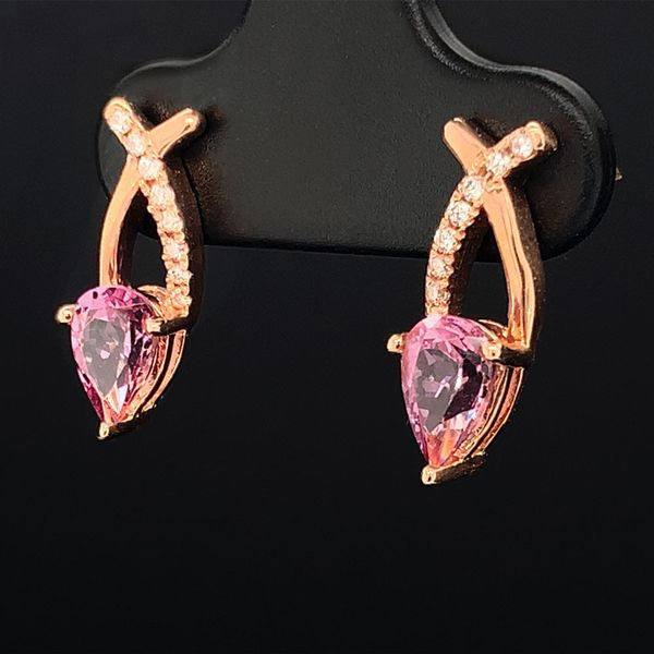 Criss Cross Style Lotus Garnet And Diamond Drop Earrings Image 2 Geralds Jewelry Oak Harbor, WA