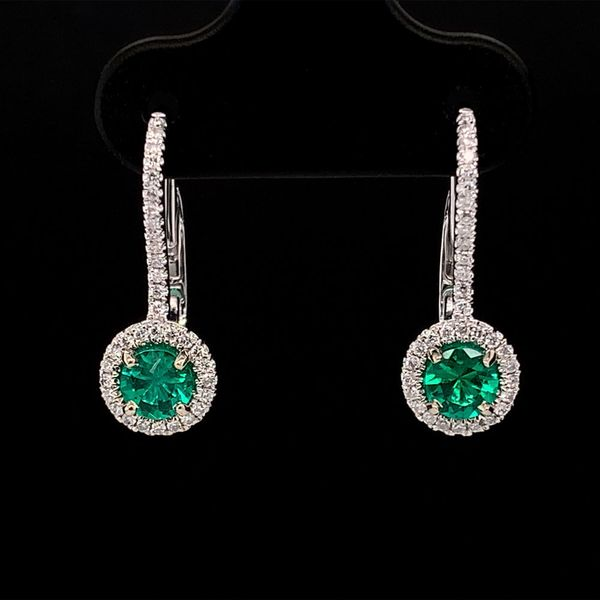 Emerald And Diamond Halo Style Leverback Earrings Geralds Jewelry Oak Harbor, WA