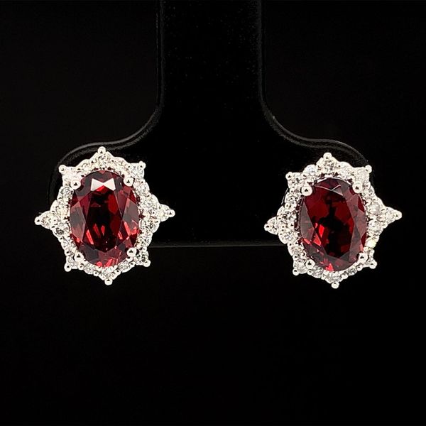 Garnet And Diamond Halo Style Earrings Image 2 Geralds Jewelry Oak Harbor, WA