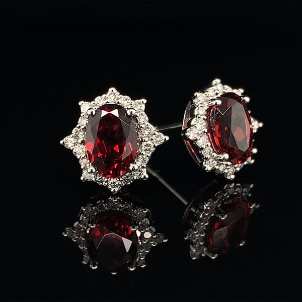 Garnet And Diamond Halo Style Earrings Geralds Jewelry Oak Harbor, WA