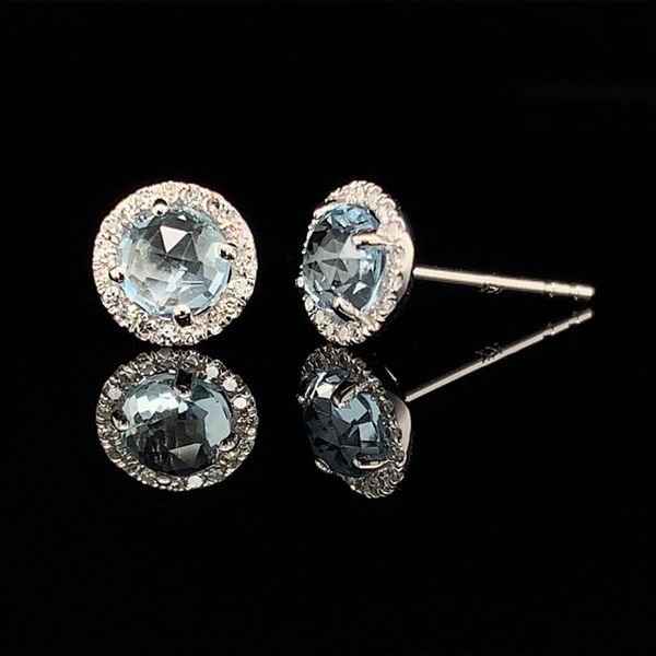 Rose Cut Aquamarine And Diamond Halo Earrings Image 2 Geralds Jewelry Oak Harbor, WA