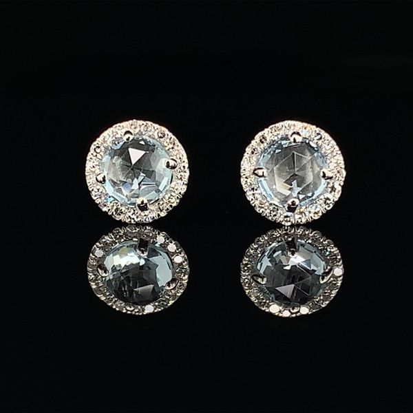 Rose Cut Aquamarine And Diamond Halo Earrings Geralds Jewelry Oak Harbor, WA
