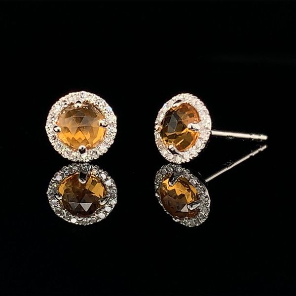 Rose Cut Citrine And Diamond Halo Earrings Image 2 Geralds Jewelry Oak Harbor, WA