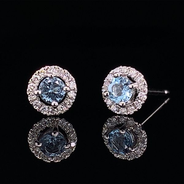Aquamarine And Diamond Halo Stud Earrings Image 2 Geralds Jewelry Oak Harbor, WA