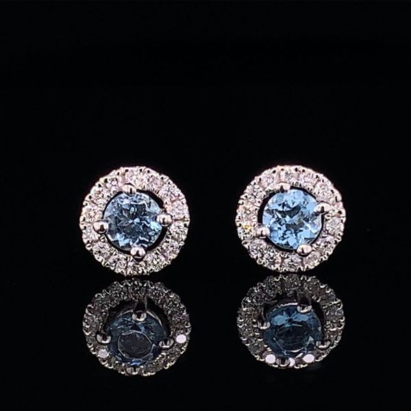 Aquamarine And Diamond Halo Stud Earrings Geralds Jewelry Oak Harbor, WA