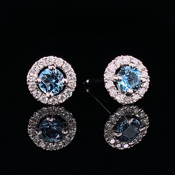 Swiss Blue Topaz And Diamond Halo Stud Earrings Image 2 Geralds Jewelry Oak Harbor, WA