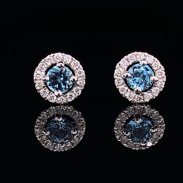 Swiss Blue Topaz And Diamond Halo Stud Earrings Geralds Jewelry Oak Harbor, WA