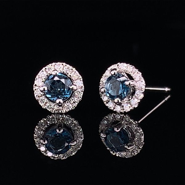 London Blue Topaz And Diamond Halo Stud Earrings Image 2 Geralds Jewelry Oak Harbor, WA