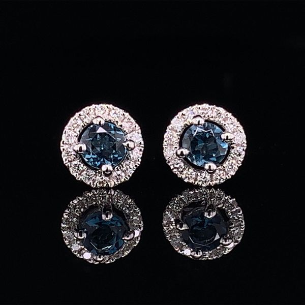 London Blue Topaz And Diamond Halo Stud Earrings Geralds Jewelry Oak Harbor, WA