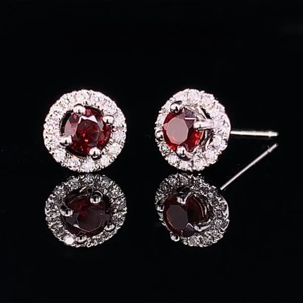 Garnet And Diamond Halo Stud Earrings Image 2 Geralds Jewelry Oak Harbor, WA