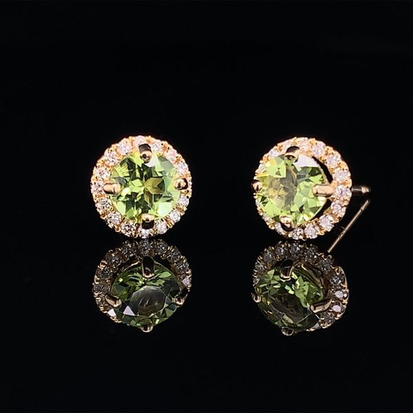 Peridot And Diamond Halo Stud Earrings Image 2 Geralds Jewelry Oak Harbor, WA