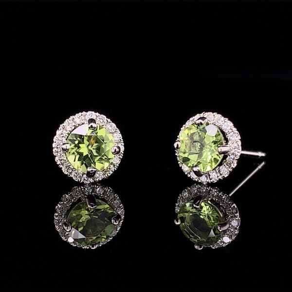 Peridot And Diamond Halo Stud Earrings Image 2 Geralds Jewelry Oak Harbor, WA