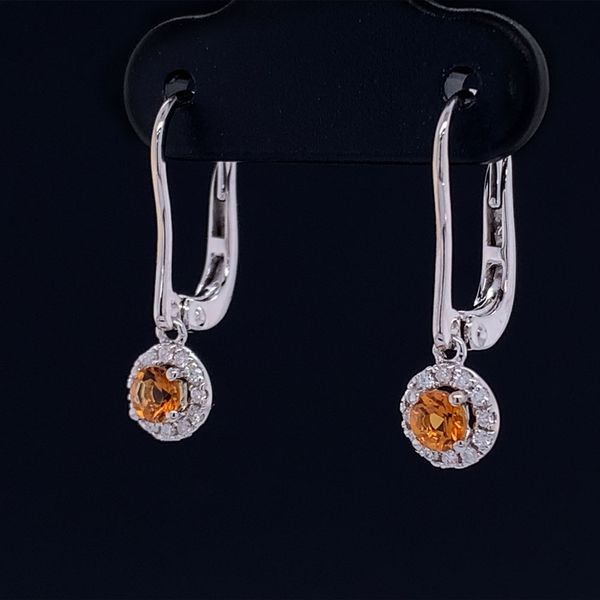 Citrine And Diamond Dangle Halo Earrings Image 2 Geralds Jewelry Oak Harbor, WA