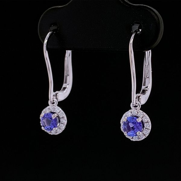 Tanzanite And Diamond Dangle Halo Earrings Image 2 Geralds Jewelry Oak Harbor, WA